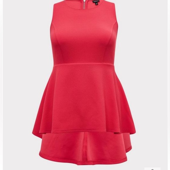 Fuchsia Pink Textured Ponte Hi-Lo Peplum Top - Picture 3 of 7